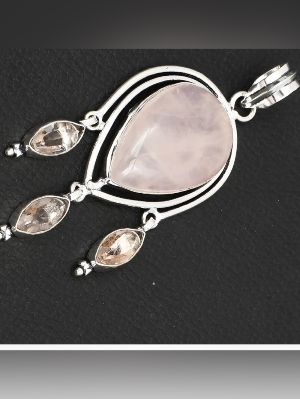Beautiful,3 inch, 925  marked, Rose Quartz and Morganite on a silver chain..